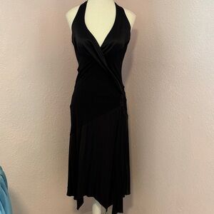 Bebe Y2K Black Halter Wrap effect Midi Dress